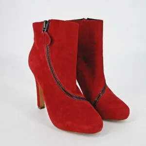 Diane Von Furstenberg Shoes Dvf Red Suede Zipper Booties Size